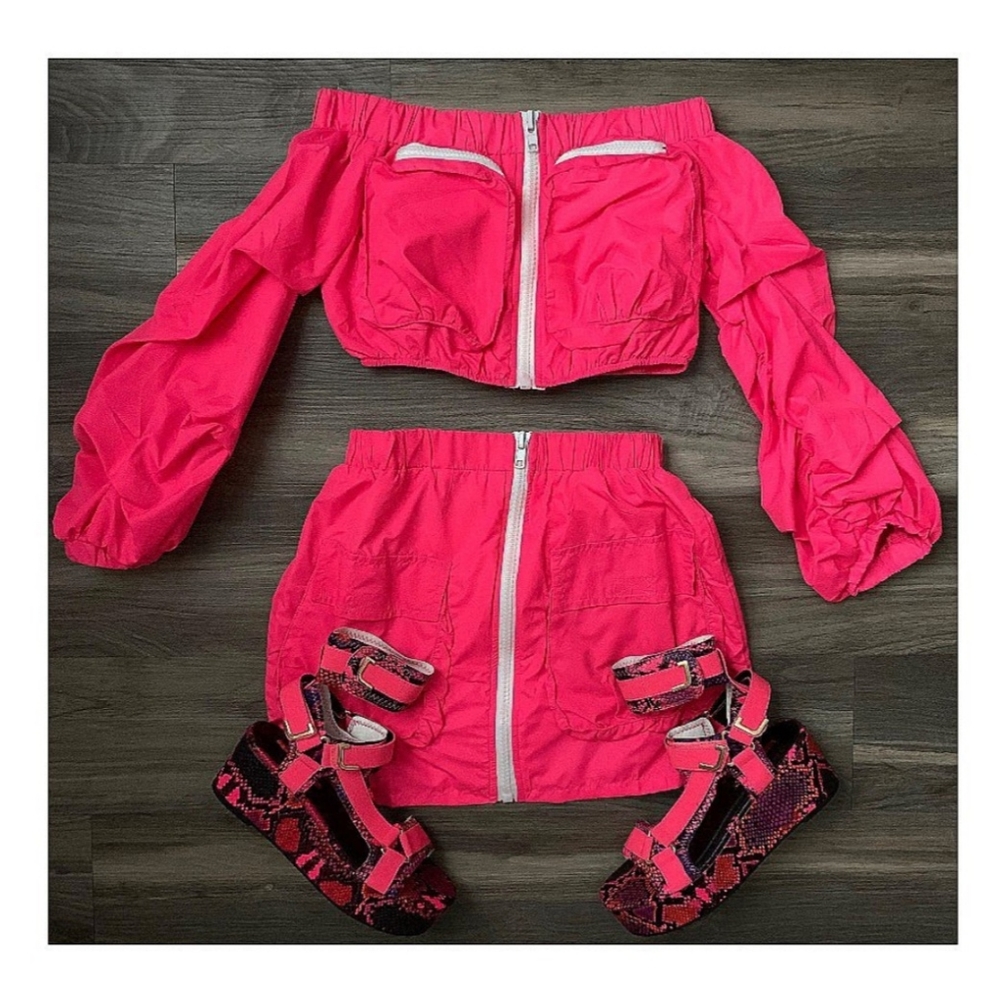 Two-Piece off shoulder track skirt set